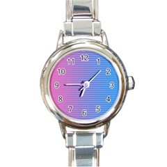 Turquoise Pink Stripe Light Blue Round Italian Charm Watch