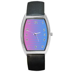 Turquoise Pink Stripe Light Blue Barrel Style Metal Watch by Mariart