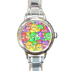 Cute Cartoon Crowd Of Colourful Kids Bears Round Italian Charm Watch by Nexatart