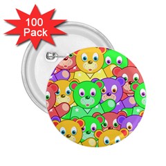 Cute Cartoon Crowd Of Colourful Kids Bears 2 25  Buttons (100 Pack)  by Nexatart