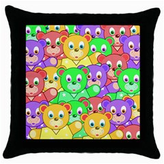 Cute Cartoon Crowd Of Colourful Kids Bears Throw Pillow Case (black) by Nexatart