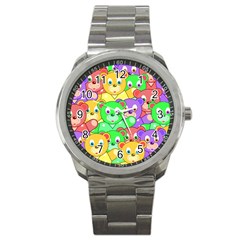 Cute Cartoon Crowd Of Colourful Kids Bears Sport Metal Watch by Nexatart