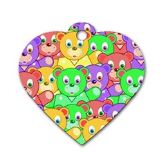 Cute Cartoon Crowd Of Colourful Kids Bears Dog Tag Heart (one Side) by Nexatart