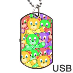 Cute Cartoon Crowd Of Colourful Kids Bears Dog Tag Usb Flash (two Sides) by Nexatart