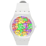 Cute Cartoon Crowd Of Colourful Kids Bears Round Plastic Sport Watch (M) Front