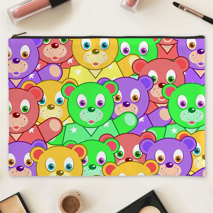 Cute Cartoon Crowd Of Colourful Kids Bears Cosmetic Bag (XXXL) 