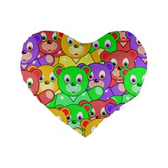 Cute Cartoon Crowd Of Colourful Kids Bears Standard 16  Premium Heart Shape Cushions by Nexatart