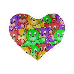 Cute Cartoon Crowd Of Colourful Kids Bears Standard 16  Premium Flano Heart Shape Cushions by Nexatart