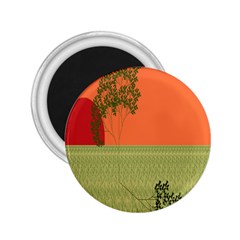 Sunset Orange Green Tree Sun Red Polka 2.25  Magnets