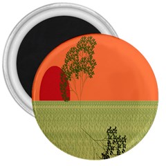 Sunset Orange Green Tree Sun Red Polka 3  Magnets