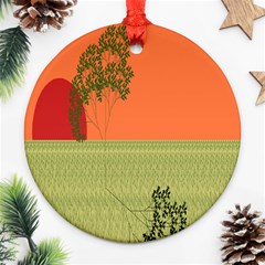 Sunset Orange Green Tree Sun Red Polka Ornament (round)