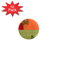 Sunset Orange Green Tree Sun Red Polka 1  Mini Magnet (10 Pack)  by Mariart