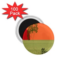 Sunset Orange Green Tree Sun Red Polka 1 75  Magnets (100 Pack)  by Mariart