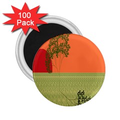 Sunset Orange Green Tree Sun Red Polka 2 25  Magnets (100 Pack) 