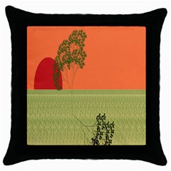 Sunset Orange Green Tree Sun Red Polka Throw Pillow Case (black) by Mariart