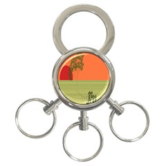 Sunset Orange Green Tree Sun Red Polka 3-ring Key Chains