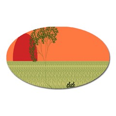 Sunset Orange Green Tree Sun Red Polka Oval Magnet