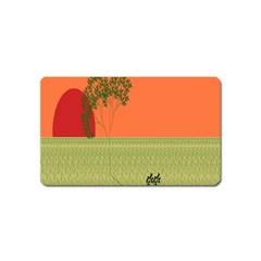 Sunset Orange Green Tree Sun Red Polka Magnet (name Card)