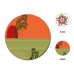 Sunset Orange Green Tree Sun Red Polka Playing Cards (Round) 