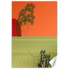 Sunset Orange Green Tree Sun Red Polka Canvas 12  x 18  