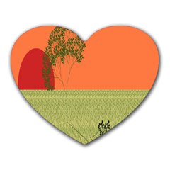 Sunset Orange Green Tree Sun Red Polka Heart Mousepads by Mariart