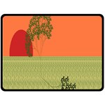 Sunset Orange Green Tree Sun Red Polka Fleece Blanket (Large)  80 x60  Blanket Front