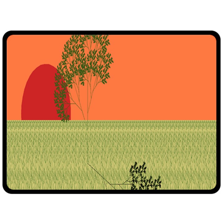 Sunset Orange Green Tree Sun Red Polka Fleece Blanket (Large) 