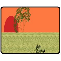 Sunset Orange Green Tree Sun Red Polka Fleece Blanket (medium)  by Mariart