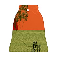 Sunset Orange Green Tree Sun Red Polka Ornament (bell) by Mariart