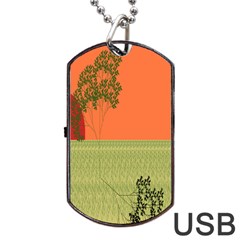 Sunset Orange Green Tree Sun Red Polka Dog Tag Usb Flash (one Side) by Mariart