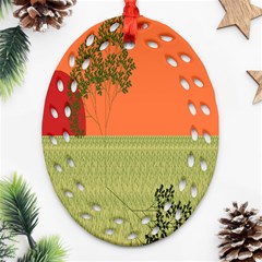 Sunset Orange Green Tree Sun Red Polka Oval Filigree Ornament (two Sides) by Mariart