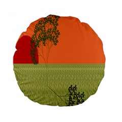 Sunset Orange Green Tree Sun Red Polka Standard 15  Premium Round Cushions