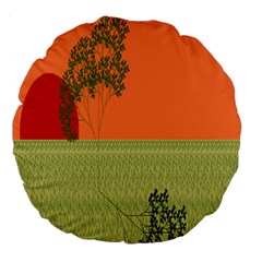 Sunset Orange Green Tree Sun Red Polka Large 18  Premium Round Cushions by Mariart