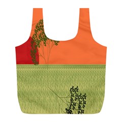 Sunset Orange Green Tree Sun Red Polka Full Print Recycle Bags (L) 