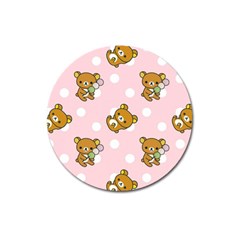 Kawaii Bear Pattern Magnet 3  (round)