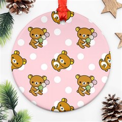 Kawaii Bear Pattern Round Ornament (two Sides) by Nexatart