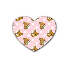 Kawaii Bear Pattern Rubber Coaster (heart)  by Nexatart