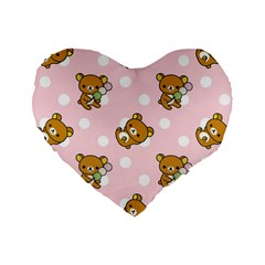 Kawaii Bear Pattern Standard 16  Premium Heart Shape Cushions by Nexatart