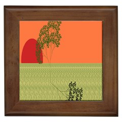 Sunset Orange Green Tree Sun Red Polka Framed Tiles by Mariart