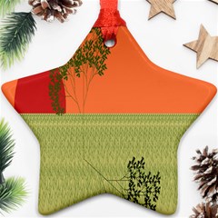 Sunset Orange Green Tree Sun Red Polka Ornament (star) by Mariart