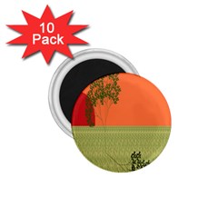 Sunset Orange Green Tree Sun Red Polka 1 75  Magnets (10 Pack) 