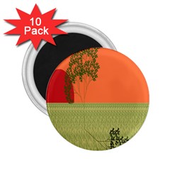 Sunset Orange Green Tree Sun Red Polka 2 25  Magnets (10 Pack) 