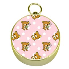 Kawaii Bear Pattern Gold Compasses by Nexatart