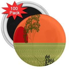 Sunset Orange Green Tree Sun Red Polka 3  Magnets (100 Pack) by Mariart