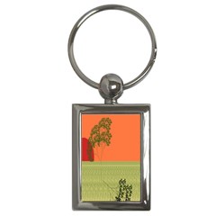 Sunset Orange Green Tree Sun Red Polka Key Chains (rectangle)  by Mariart