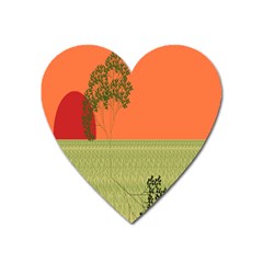 Sunset Orange Green Tree Sun Red Polka Heart Magnet by Mariart