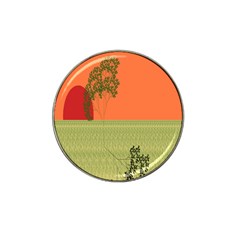 Sunset Orange Green Tree Sun Red Polka Hat Clip Ball Marker by Mariart