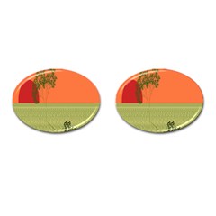 Sunset Orange Green Tree Sun Red Polka Cufflinks (oval) by Mariart