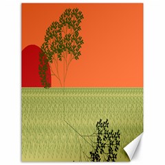 Sunset Orange Green Tree Sun Red Polka Canvas 18  X 24   by Mariart