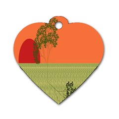 Sunset Orange Green Tree Sun Red Polka Dog Tag Heart (one Side) by Mariart